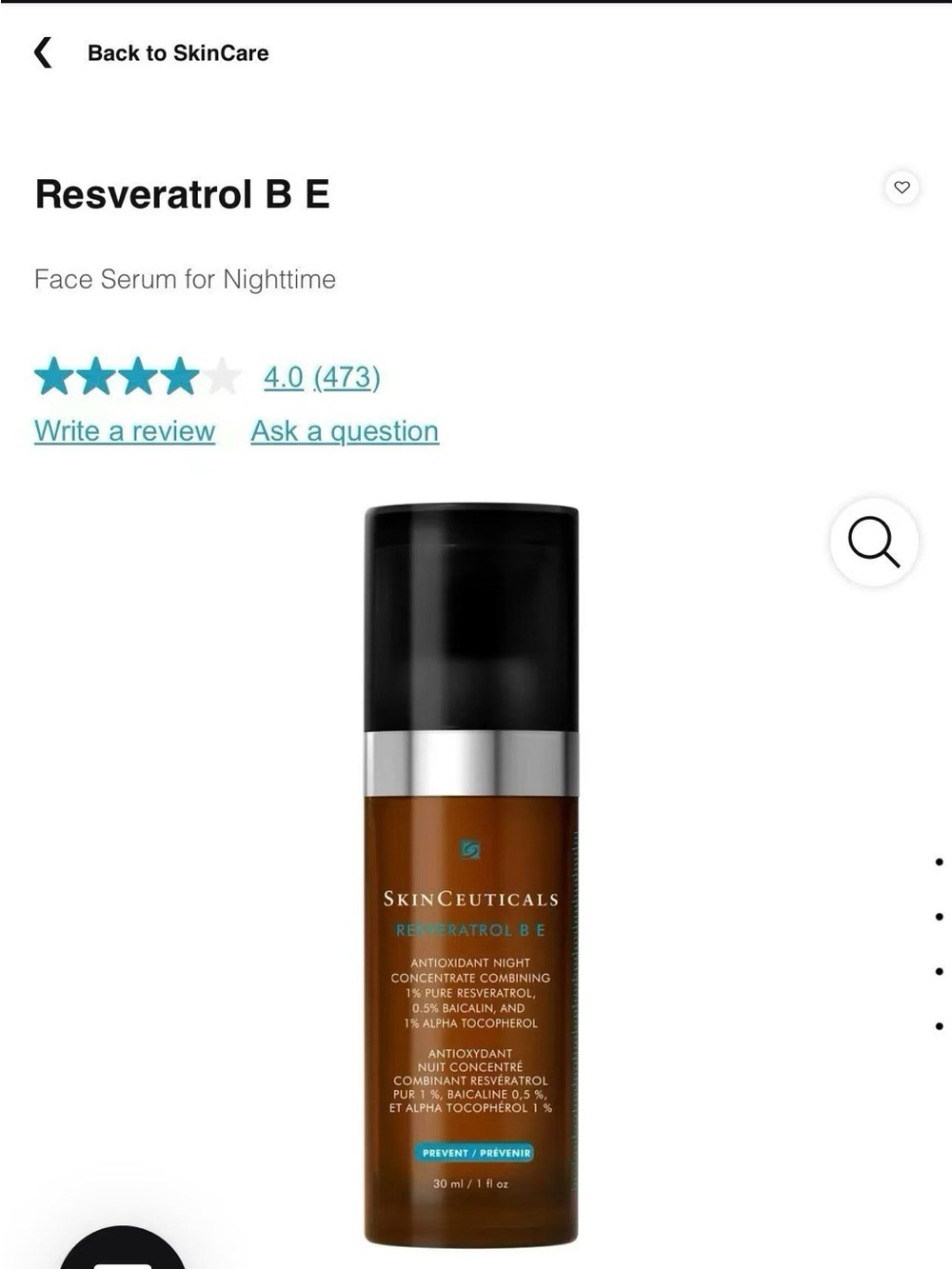SkinCeuticals Resveratrol B E Night Serum - brown and black